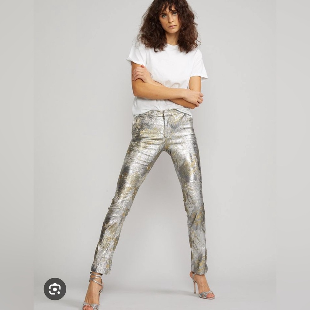 Cynthia Rowley Gold Coast Metallic Brocade Pants In Silver Size 2
